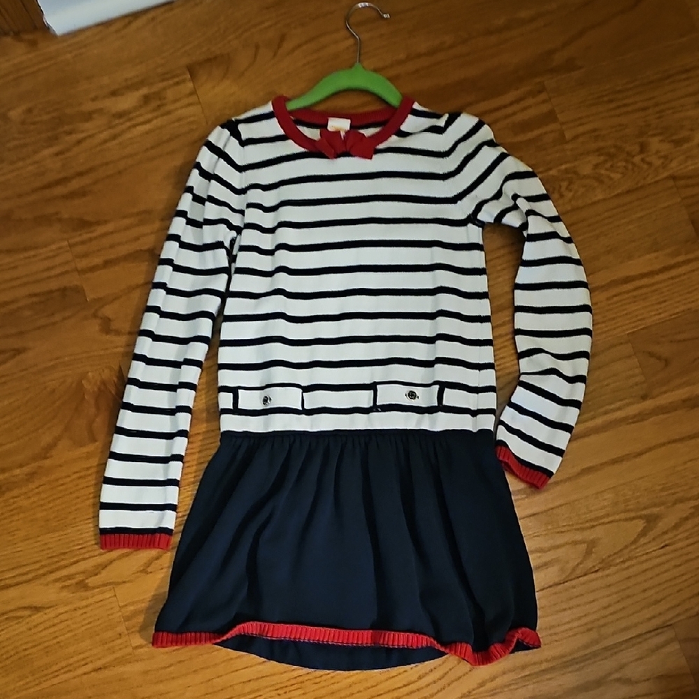 Gymboree Navy and White Striped Dress with Red Trim